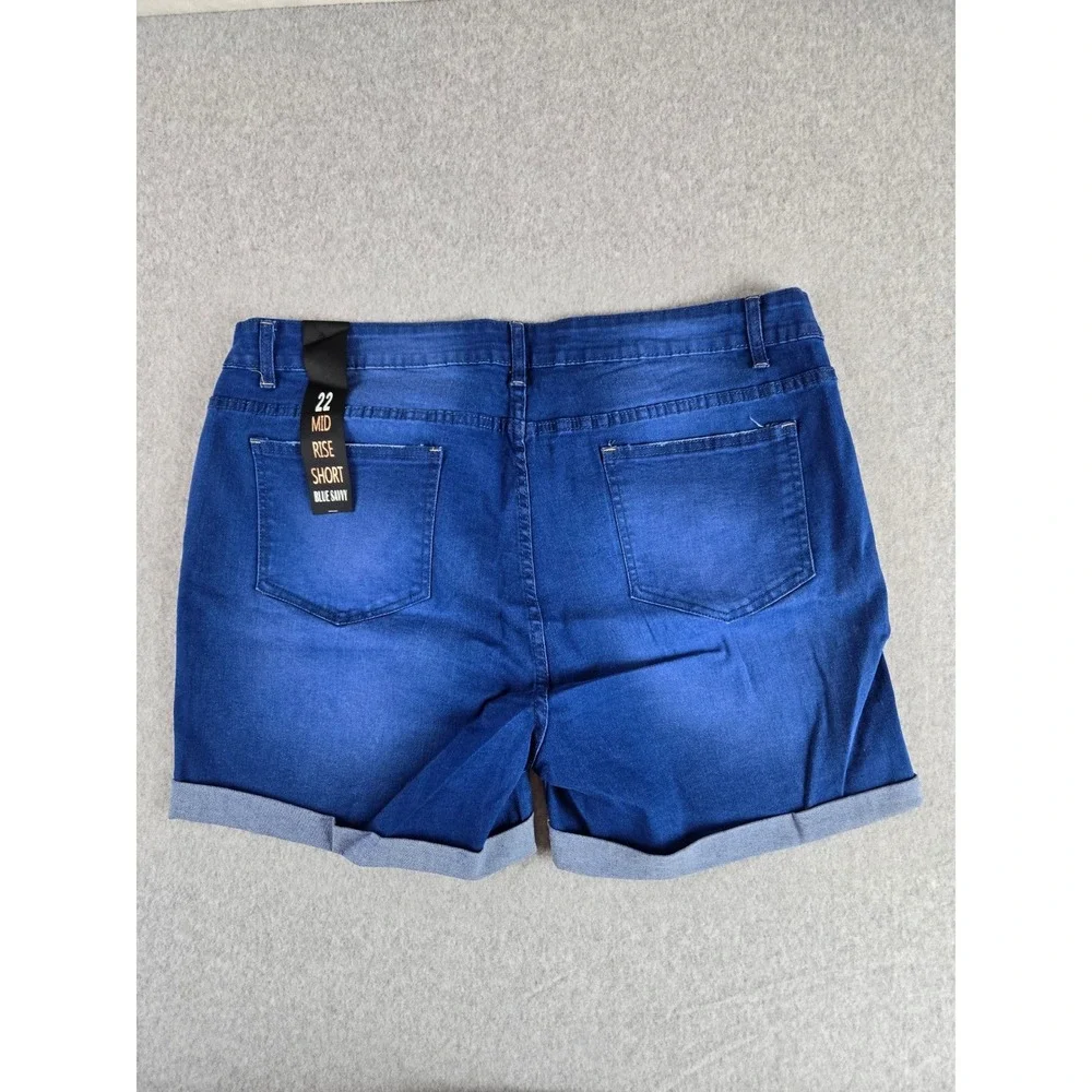 Blue Savvy Womens Plus Size 22 Mid Rise Cuffed Denim Shorts Medium Wash Blue